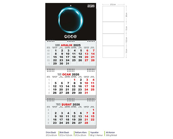Kod 03 Küçük Gemici Takvim (Üç Parça Spiralli)