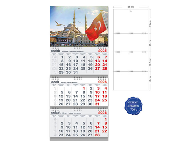 Kod 11 Büyük Gemici Takvim (Üç Parça Spiralli)